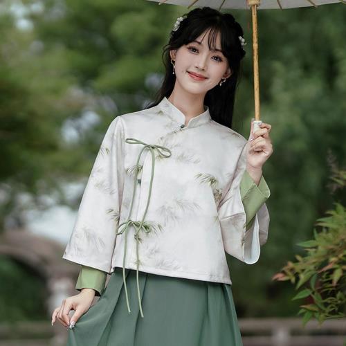 中國風復古改良旗袍盤扣唐裝漢服上衣女新中式禪意茶服茶藝師套裝|唐裝