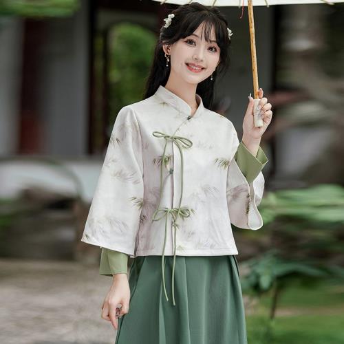 中國風復古改良旗袍盤扣唐裝漢服上衣女新中式禪意茶服茶藝師套裝|唐裝