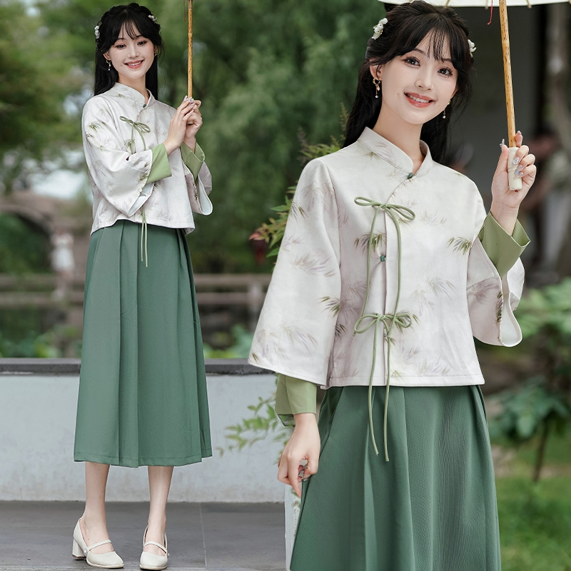中國風復古改良旗袍盤扣唐裝漢服上衣女新中式禪意茶服茶藝師套裝|唐裝