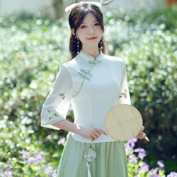 中式仙氣漢服改良旗袍上衣茶藝