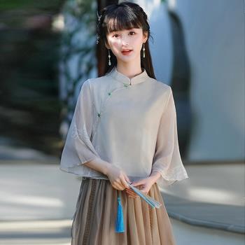 中式禪意茶服上衣春夏唐裝女裝中國風旗袍復古民國風改良漢服套裝