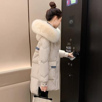 羽絨服女冬季中長款2024新款韓版時尚白鴨絨大毛領小個子加厚外套