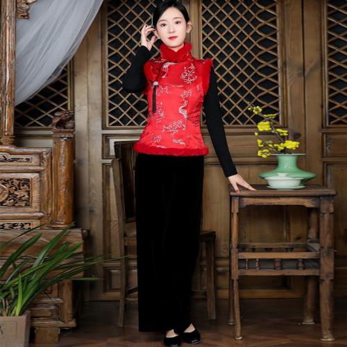 中國風棉襖女冬復古唐裝背心馬夾改良漢服過年旗袍小襖民國風套裝