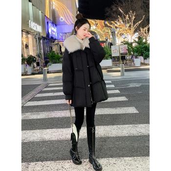 黑色羽絨服女冬季2024新款高階時尚大毛領90白鴨絨中長款加厚外套