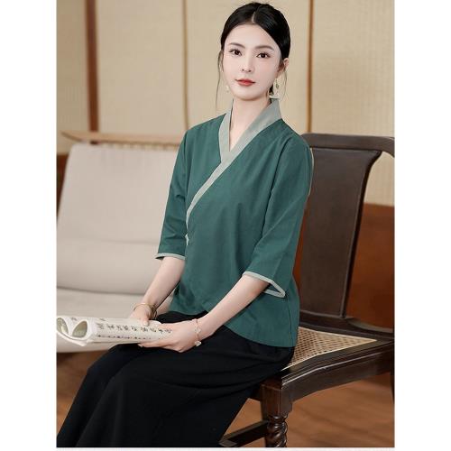 寺院居士服女棉麻禪修服禪服女士漢服中國風中式佛系禪意女裝套裝