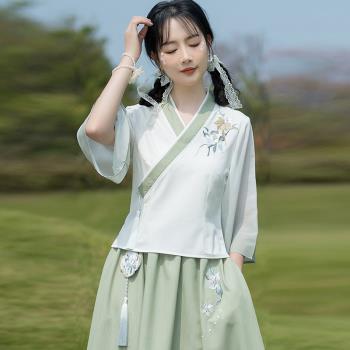 復古民國風漢服女夏改良旗袍上衣唐裝套裝禪意茶藝服裝採耳工作服