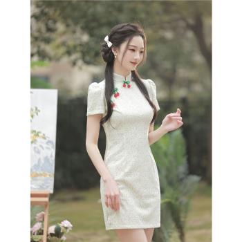羅蘭蕾絲短款小個子日常改良旗袍復古中國風年輕款學生顯瘦連衣裙