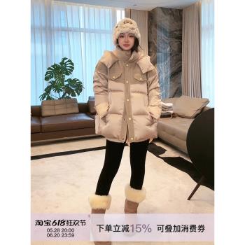 老楊的私服/慕斯香檳科魯達鵝絨服 95白鵝絨連帽羽絨服MEQA3873