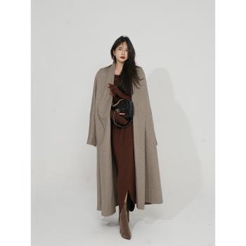 Akimbo ● 優雅翻領雙面羊絨羊毛大衣高階感中長款女毛呢外套秋冬