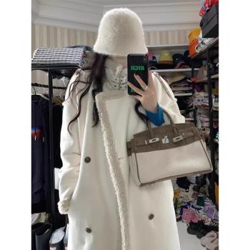 羊羔毛棉服女冬季外套棉衣棉襖2024年新款爆款長款羊羔絨加厚白色
