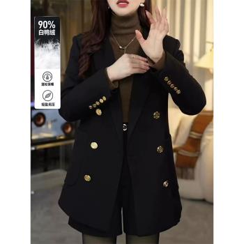 輕奢高階黑金雙排扣羽絨西裝女羽絨服2025新款羽絨內膽毛呢大衣女