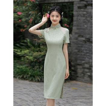琳湘漫春夏蕾絲中長款改良旗袍復古年輕短袖氣質優雅顯瘦女連衣裙