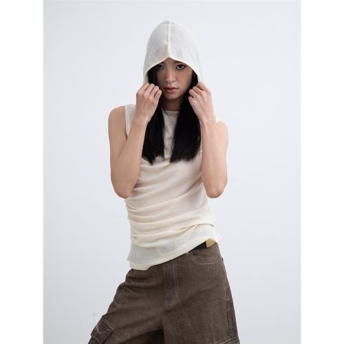 洛邊 純羊毛！上衣連帽T恤套裝無袖長袖無袖薄款夏季新款百搭女