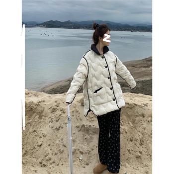 兩面穿學院風寬松羽絨服女2024冬季新款韓系減齡小個子白鴨絨外套