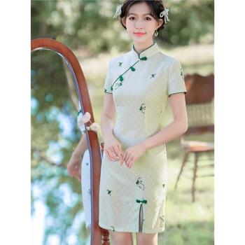名麗2023短款蕾絲繡花少女旗袍小個子清新減齡中國風顯瘦連衣裙