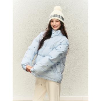 LENNEA原創設計感條紋蝴蝶結棉服外套冬季加絨加厚保暖棉衣女