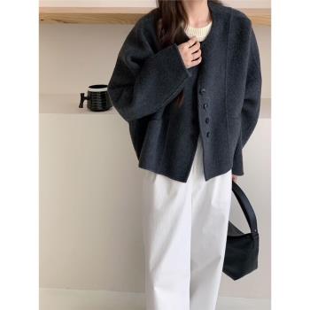 灰色呢子大衣女2024秋冬季新款毛呢外套高階感小個子韓系短款西裝