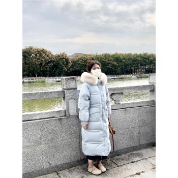 【朗月】90白鴨絨羽絨服女冬季狐貍毛加厚長款外套
