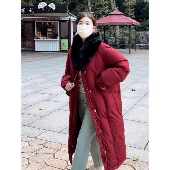 【觀山雪】90白鴨絨羽絨服女冬狐貍毛加厚連帽外套