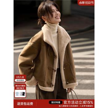 【博主同款】XWI欣未美拉德皮毛一體外套女冬季仿羊羔絨加厚上衣