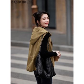 Basic House/百家好疊穿連帽短款寬松時髦馬甲外套女2025春季新款