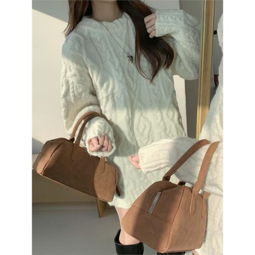 奶系鵝黃色中長款寬松外穿加厚粗線麻花oversize羊毛毛衣裙女圓領