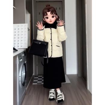 高階感白色棉服女秋冬季2024新款加絨加厚棉衣小個子短款夾棉外套