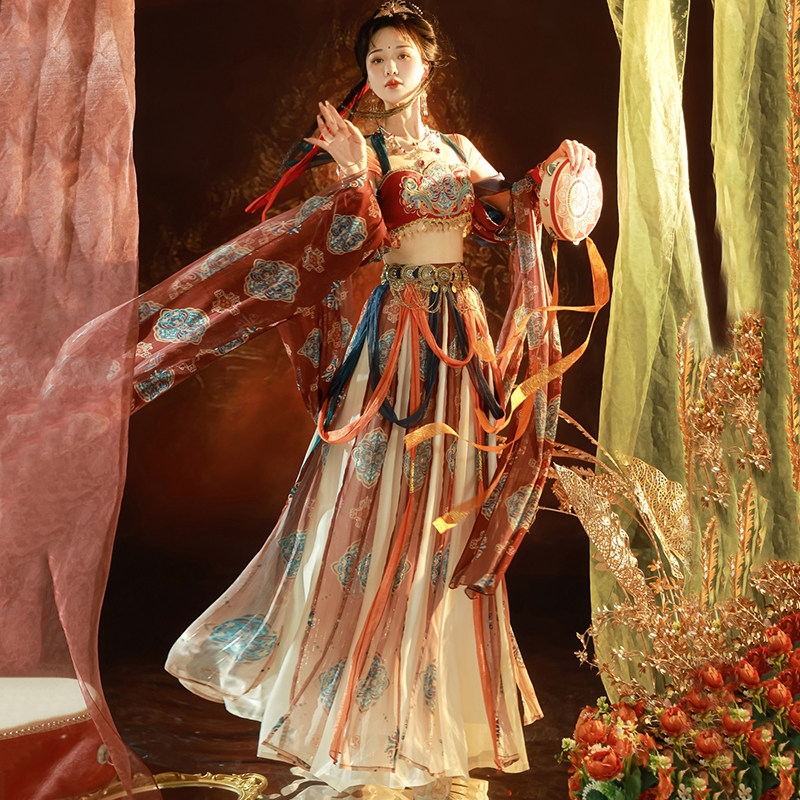 原創敦煌飛天漢服女改良漢元素西域天竺公主古裝仙氣飄逸異域風夏|漢服