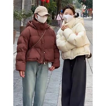 短款連帽羽絨服女冬季2024新款爆款小個子加厚保暖鴨絨麵包服外套