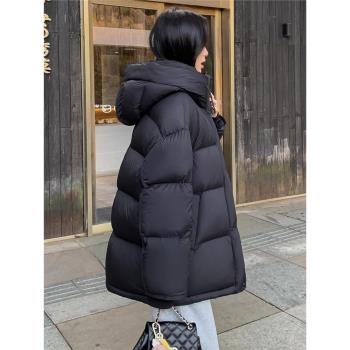 羽絨服女加厚2024新款冬季高階感啞光霧面寬松麵包服連帽90白鴨絨
