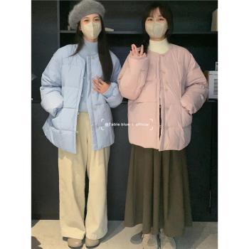 table blue韓系溫柔圓領保暖羽絨服女2023年冬季新款氣質百搭外套