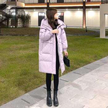 紫色中長款羽絨服女2024冬季新款韓版寬松甜美氣質白鴨絨外套加厚