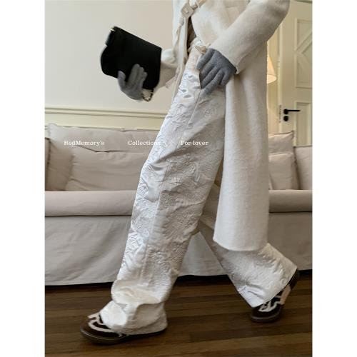 洋氣新店REDMEMORY東方美學 新中式立體龍鳳肌理夾棉闊腿褲