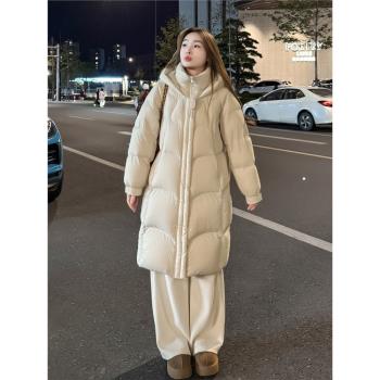 白色羽絨服女中長款2024新款立領寬松休閑加厚泡芙90白鴨絨外套冬