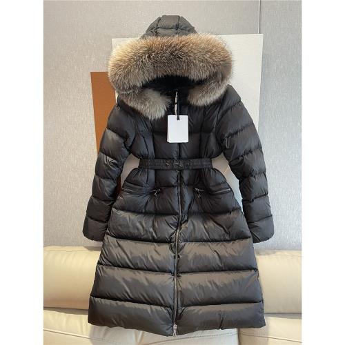 MM家 2024冬季新款收腰中長款羽絨服女收腰大毛領時尚經典外套