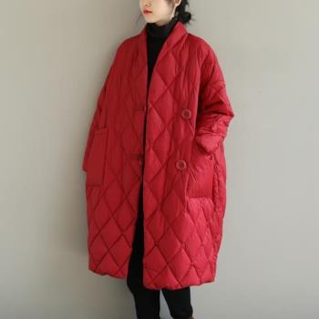 反季清倉文藝大碼羽絨棉服外套女長款過膝寬松輕薄加厚麵包服冬裝