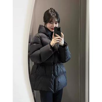 黑色連帽加厚短款羽絨服女2024新款冬季獨特超好看今年流行小個子