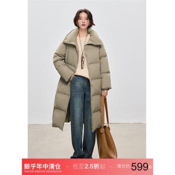 鯨乎 24新款90白鵝絨三防長款羽絨服女秋冬立領加厚保暖