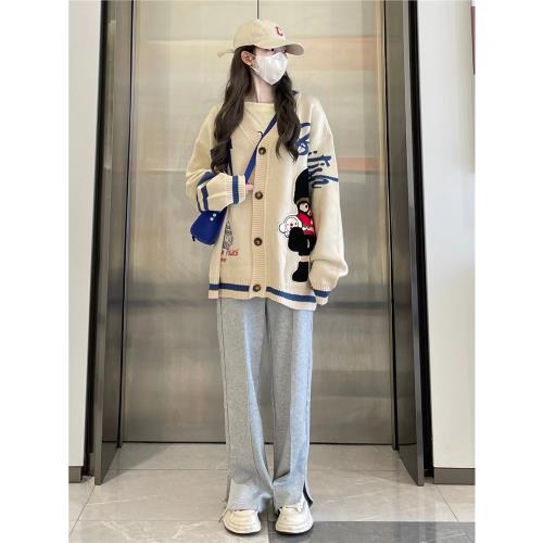 ADAI阿呆【修身開叉直筒休閑褲】顯高顯瘦立體中縫設計拖地褲