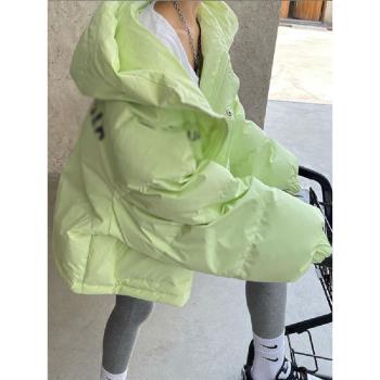 冬季2025年新款字母羽絨棉服寬松顯瘦連帽外套女小個子短款麵包服