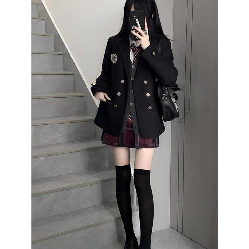 原創正版校供感黑色西裝外套jk制服秋冬新款學院風收腰百搭jk西服