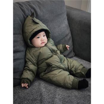 嬰兒冬裝羽絨服連體衣男女寶寶白鴨絨衣服冬季保暖幼兒冬天外出服