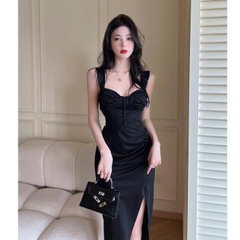 洋氣少女減齡顯瘦褶皺禮服小黑裙