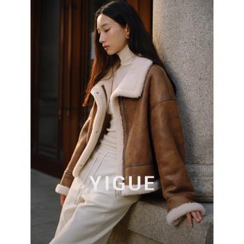 亦谷美拉德皮毛一體短款外套女士春秋季2025新款爆款仿羊羔毛上衣