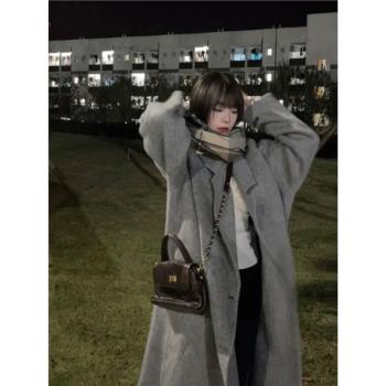 灰色呢子大衣女毛呢外套2024年秋冬季新款冬天高階感小個子中長款