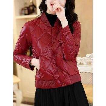 羽絨服女秋冬2025年新款小個子酒紅色輕薄短款棒球羽絨服外套女