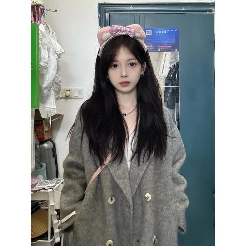 灰色呢子大衣女2024年秋冬季新款毛呢外套高級感小個子韓系中長款