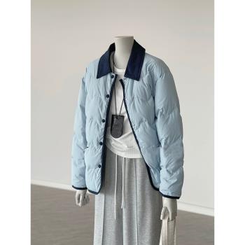 藍色短款白鴨絨羽絨服女冬季新款2024年新款時尚洋氣高階感超好看