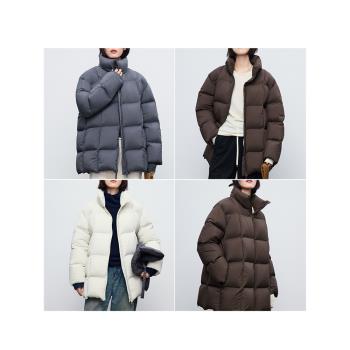鯨乎 90白鵝絨立領皮克頓羽絨服女中長款2024冬季麵包服保暖外套