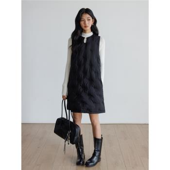 羽絨服女連衣裙冬季2024新款設計感無袖加厚刺繡高階背心羽絨裙